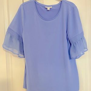 Blue Flutter Sleeve Blouse